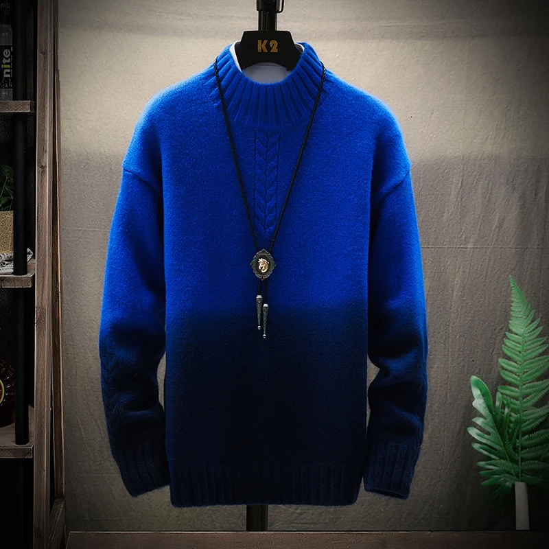 Winter Stand Collar Sweater Men Warm Fashion Tie Dyed Contrast Color Casual Knit Sweaters Loose Long Sleeve Pullover Men Sweter Winter Stand Collar Sweater Men Warm Fashion Tie Dyed Contrast Color Casual Knit Sweaters Loose Long Sleeve Pullover Men Sweter