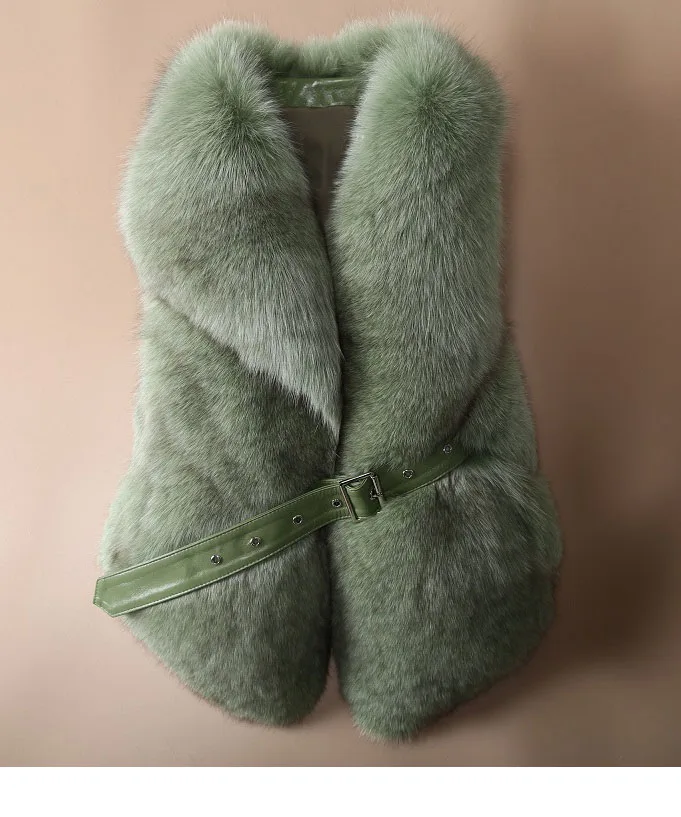 Жилет из натурального Лисьего меха, жилет, короткий жилет без рукавов, женский зимний теплый жилет из натурального меха, куртка из натурального меха, пальто из лисьего меха - Color: Green