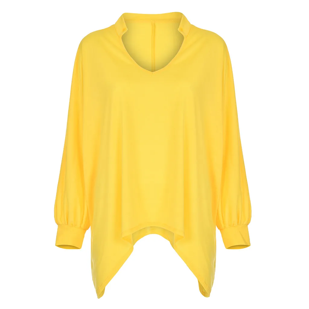feitong Blouse Female Clothing Women's Loose Plus Size Solid Long Sleeve V-neck Pullover Blouse Tops Shirt Plus Size 5XL