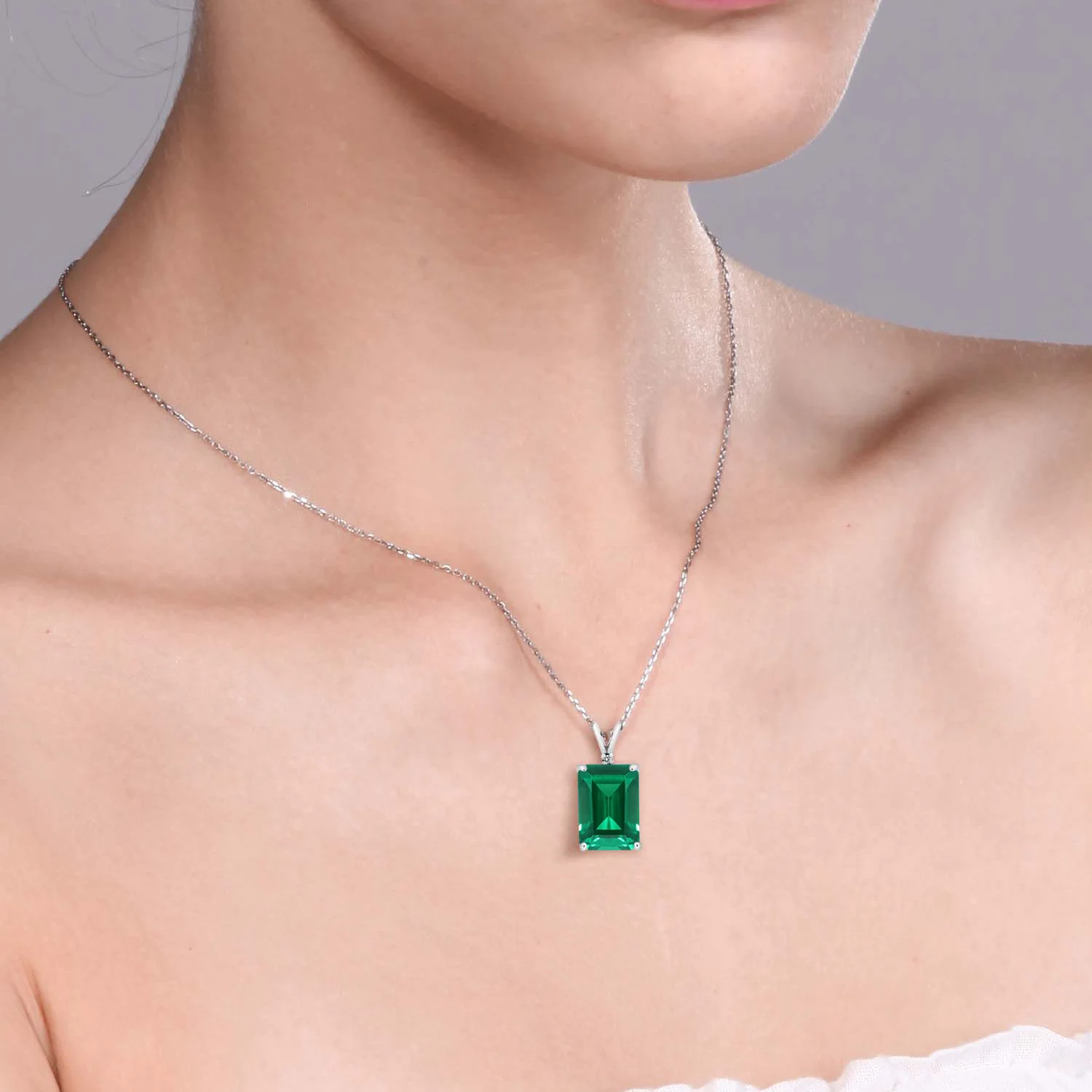 GemStoneKing женский 6,52 карат восьмиугольник зеленый имитация изумруда белый бриллиант 925 пробы серебряный кулон ожерелье