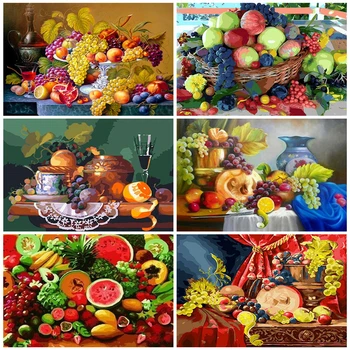 

AZQSD Adults Coloring By Numbers DIY Unframe Fruit Handicraft Acrylic Paint Oil Painting By Numbers Grape Home Decoration
