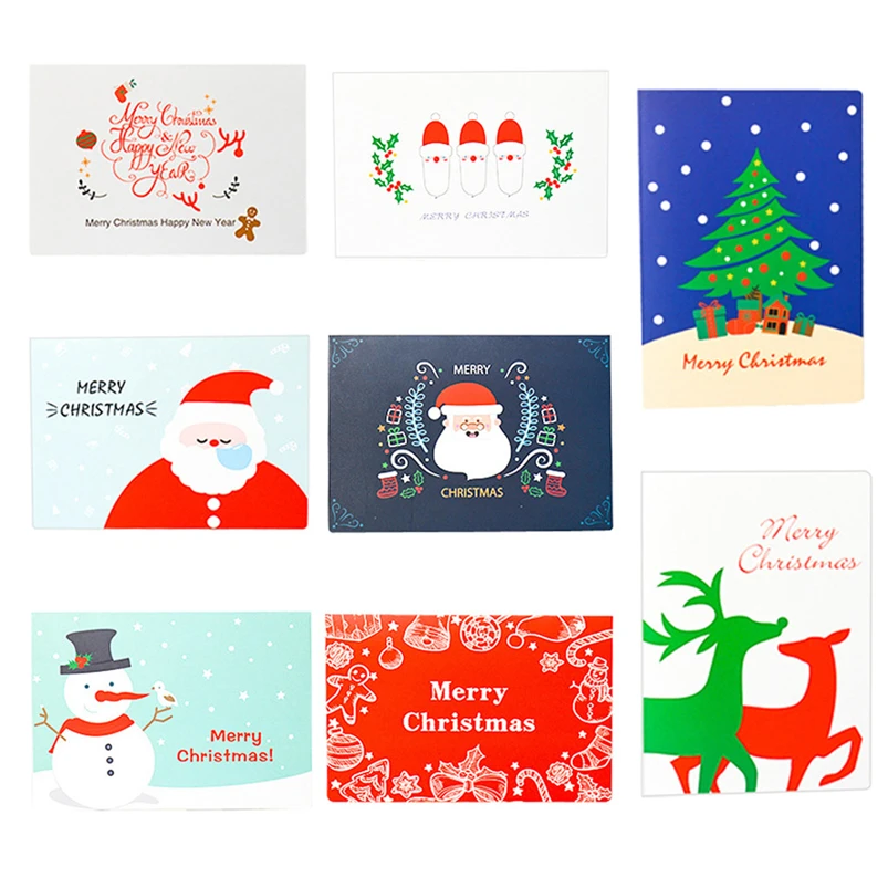 8Pcs Handmade Merry Christmas Paper Greeting Card With Envelope Writing Paper Gift Card DIY Greeting Cards Navidad 40OCT70