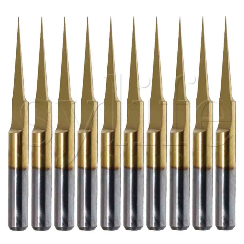 10pcs 0.1mm 10 Degree Flat Bottom PCB Engraving Bits Titanium Coated Carbide