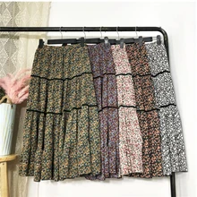 Винтажная Женская плиссированная юбка с принтом, шикарная модная трапециевидная Женская юбка с высокой талией, элегантная женская плиссированная юбка до середины икры