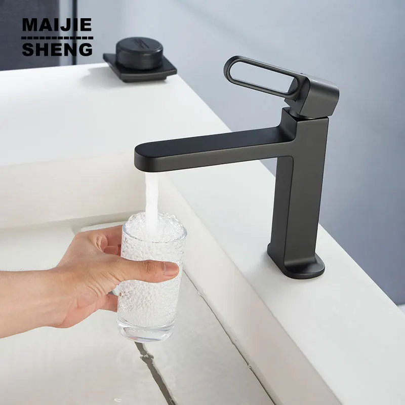 

Electroplating Basin Sink Bathroom Faucet Deck Mounted Hot Cold Water Basin Mixer Taps Matte Black Lavatory Sink Tap Crane