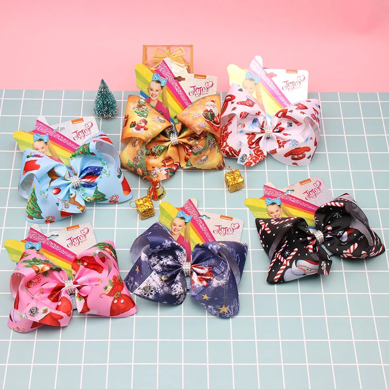 Jojo Siwa большие банты для волос Детская клипса Chirstmas Grosgrain ленты печати шаблон красивые бантики для девочек аксессуары для волос