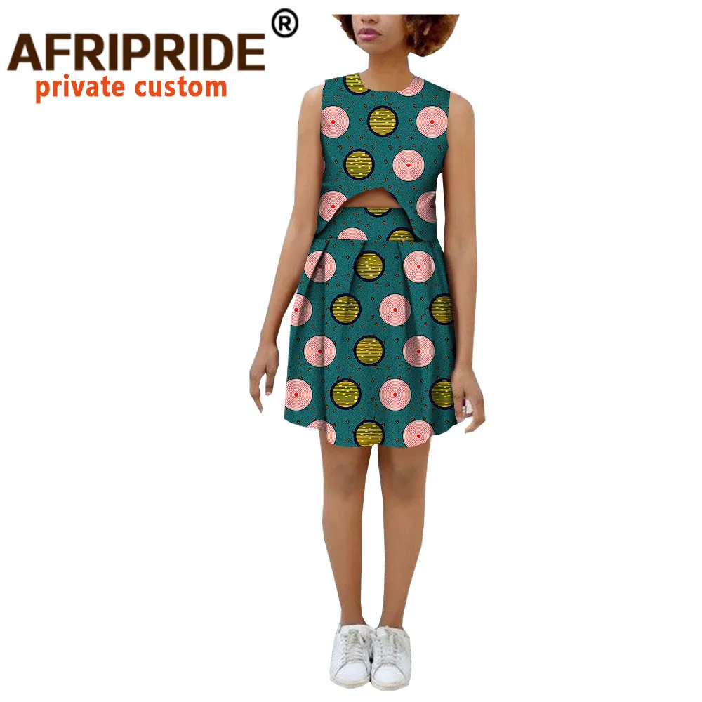 2020 summer 2 pieces skirt set for women AFRIPRIDE sleeveless top_above-knee length casual 100% cotton A1826021 |