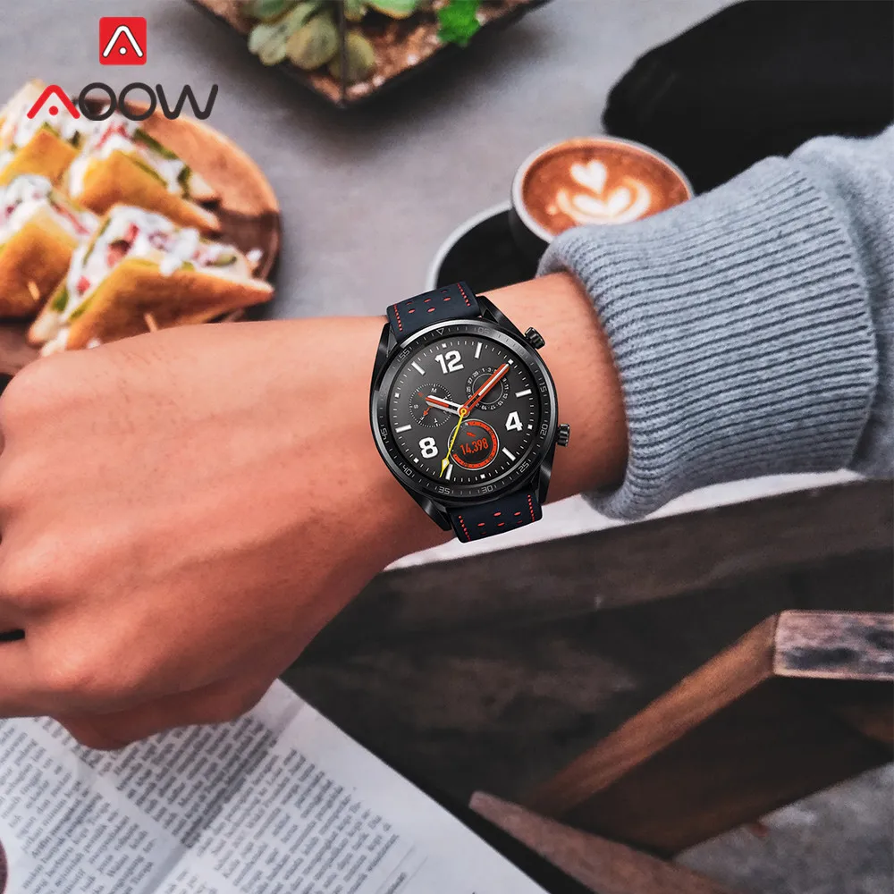 22 мм ремешок из натуральной кожи для huawei Watch GT 46 мм спортивный ремешок с отверстиями браслет для Honor Magic samsung gear S3 Frontier