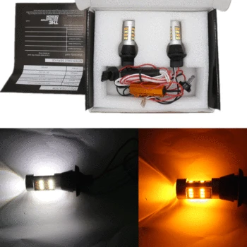 

For Car Lighting 2pcs 1156 High Power Dual Color Switchback LED Bulb P21W S25 BA15S 2835 42LED Daytime Running Turn Signal Lamp