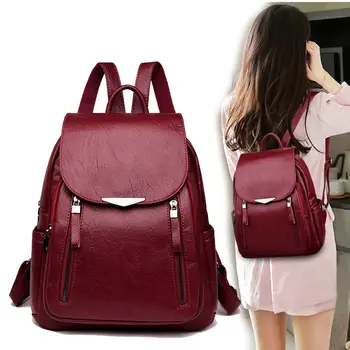 

Casual Backpack Female Brand Leather Women's Backpack Large Capacity School Bag For Girls Double Zipper Fashion Shoulder Bags