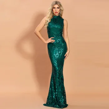 

Elegant Party Dress Top Quality Women Long Shining Banquet Night CLub Bodycon Sexy Dresse Greens