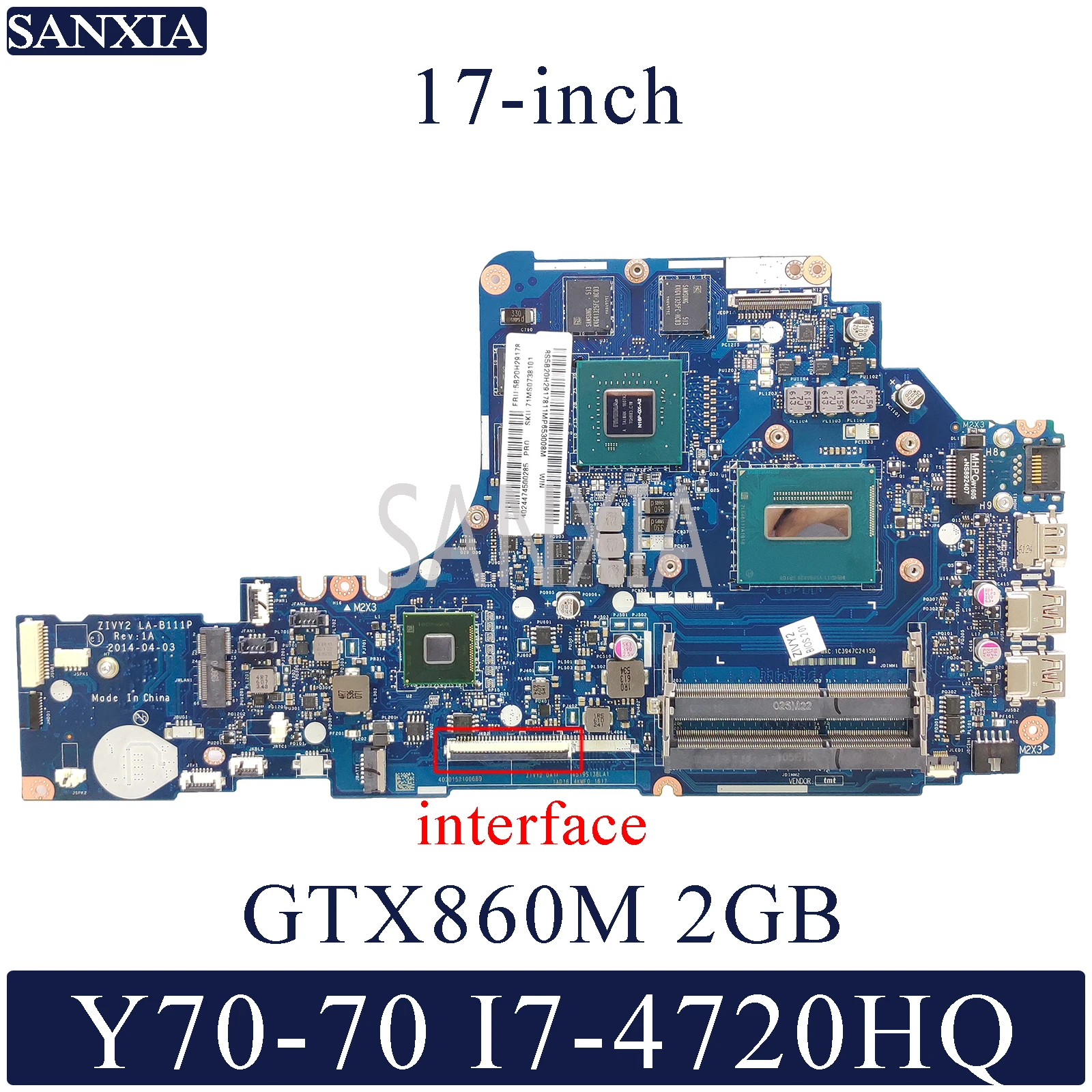 Kefu LA-B111P ноутбук материнская плата для Lenovo Y70-70 17-дюймовый оригинальная материнская плата I7-4720HQ/4710HQ GTX860M-2GB