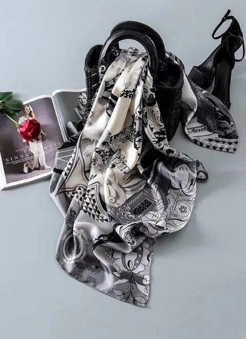 Новое поступление модный элегантный брендовый цветной шелковый шарф с цветами 90*90 см квадратная шаль twill wrap для женщин