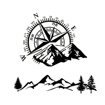 

2 Set Black Tree Mountain Bike Decoration Reflective Mountain Woods Totem Car Sticker, 50X60Cm & 100X22Cm