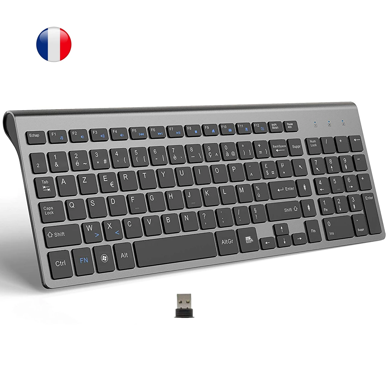 French Wireless AZERTY Layout Keyboard Ultra Slim 2.4G Silent Compact