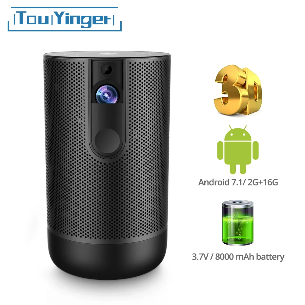 TouYinger K3 DLP mini projector Android 7.1 2G+16G Active 3D 8000mAh Battery USB WIFI Support 1080P 4K video home beamer outdoor