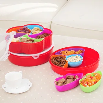 

T2107 Large Size Seperated with Lid Candy Box Storage Box Living Room Plastic Combination Dried Fruit Sunflower Seed Fruit Plate