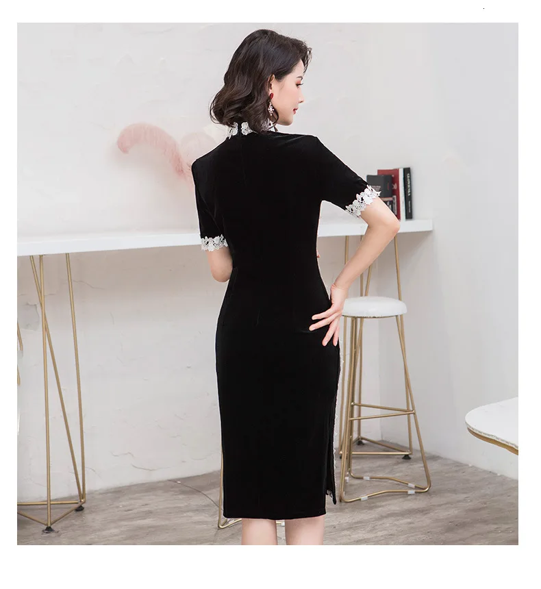 Sheng Coco, женское бархатное платье Cheongsam из плюша, кружевные вечерние платья, современный стиль, китайское свадебное короткое платье, винтажное платье, 3XL 4XL