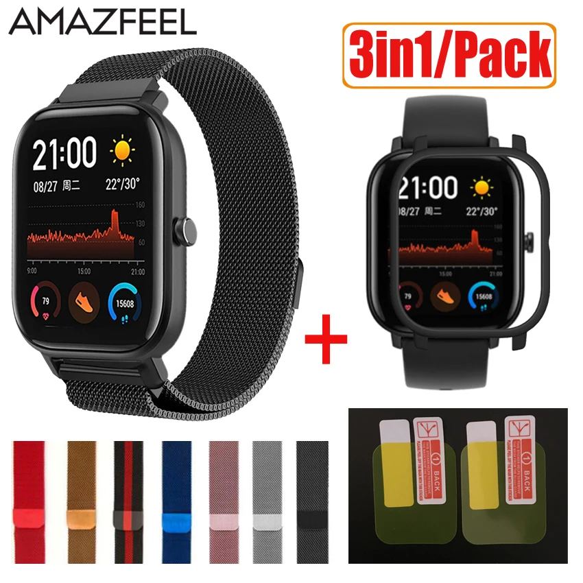 3в1 умные аксессуары для часов Ремешок для Amazfit GTS чехол металлический браслет для Huami Amazfit GTS Band Защитная пленка для экрана