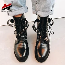 NAN JIU/ г.; Черные Ботинки martin; женские ботинки на плоской подошве с круглым носком; модные ботинки на шнуровке с металлическими заклепками