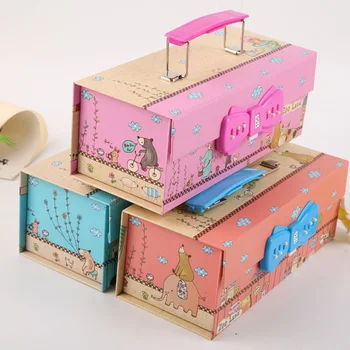 

Multifunction Three-layer Pencil Case Portable Pencil Case with Password Lock Mirror Large Capacity Students Stationery Box