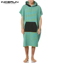 

Leisure Big Pockets Breathable Homewear Men Casual Bathrobes Short Sleeve Hooded Nightgown Man Patchwork Sleep Robes 5XL INCERUN