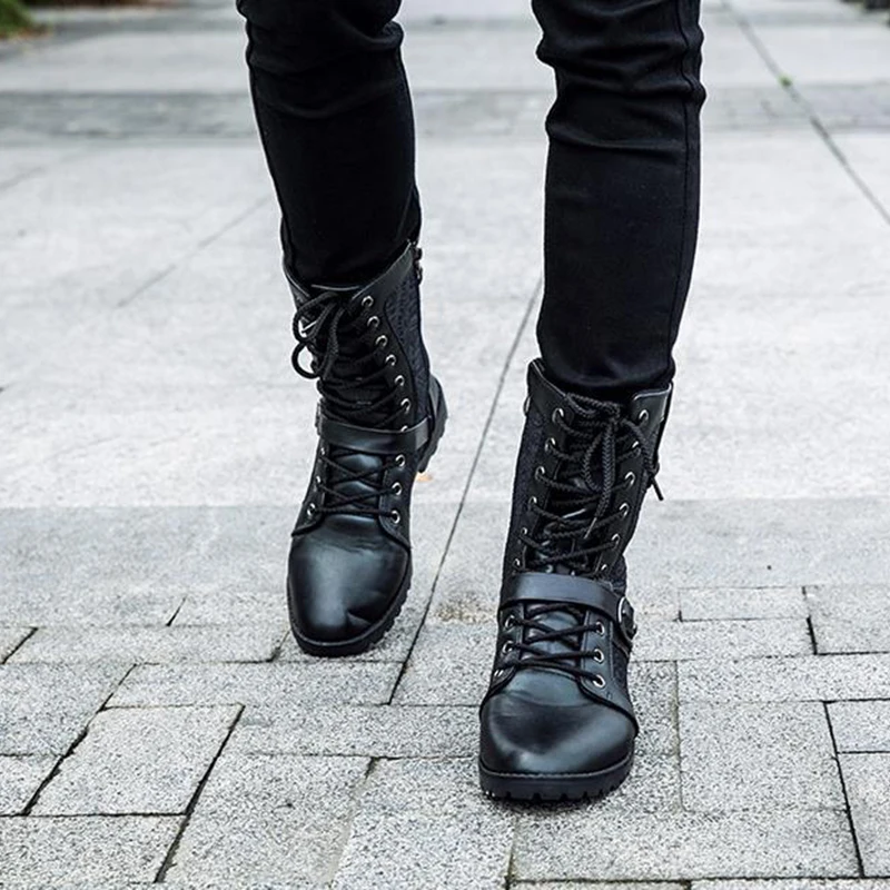 Мужские черные армейские ботинки в стиле ретро; ботинки в байкерском стиле с ремешком и пряжкой в стиле панк; кожаные военные ботинки; Осенняя мужская обувь