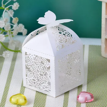 

Cubiod Floral Theme Cut-out Favor Box Paper Gift Boxes Candy Boxes For Wedding Party 100pcs