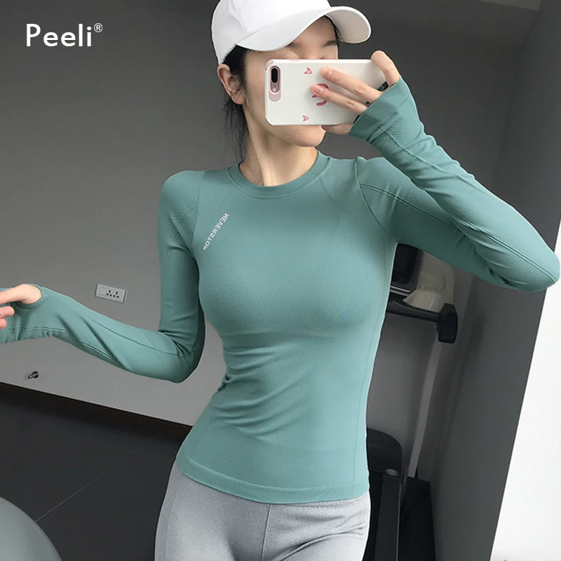 Peeli-camisetas de Yoga de manga larga para Mujer, Top deportivo para  Fitness y Yoga, ropa deportiva para gimnasio, camiseta para correr para  Mujer - Historial de precios y revisión