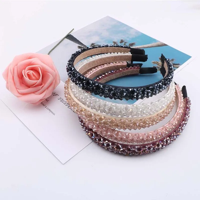 

2019 Fashion Crystal Beaded Hair Hoop Headwear Girl Women Handmade Hair Accessories Headwear Pearl Flower Headband Free Shipping