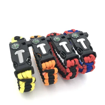 

Multi Functional Hunting Accessories Emergency Paracord Bracelets with Survival Compass Whistles Plastic Buckle without Flint