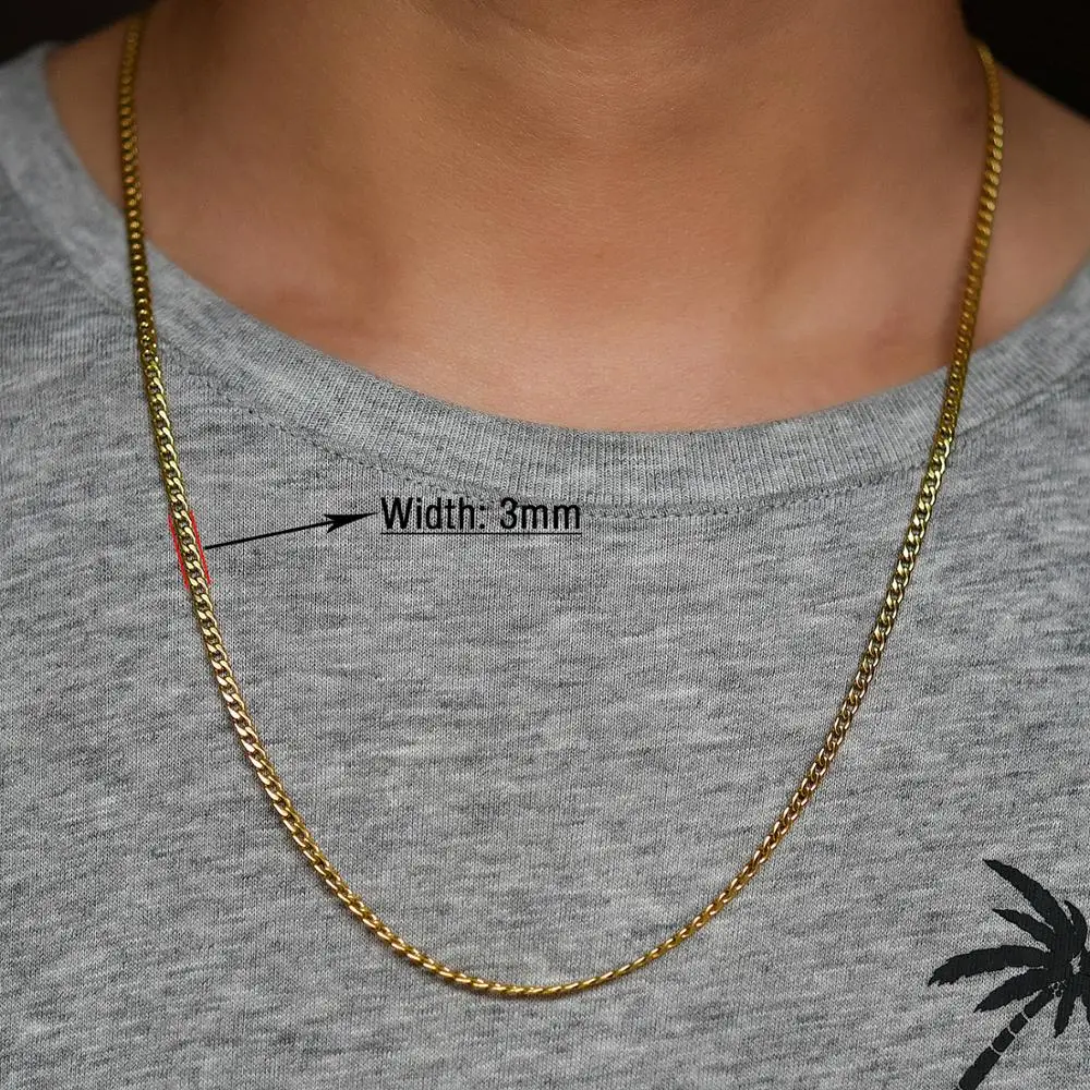 Men Choker Solid Cuban Chain Necklace 