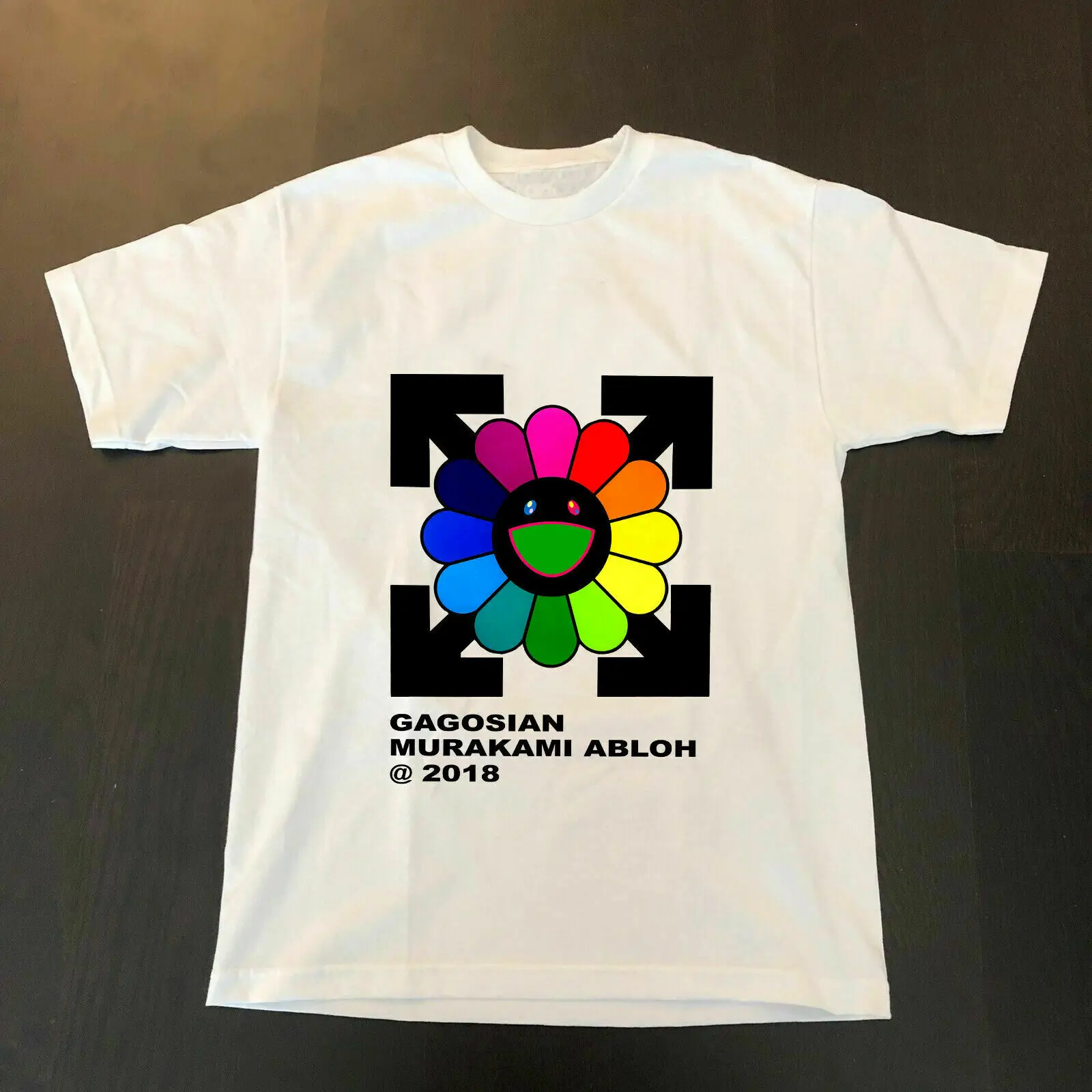 Горячие Редкие мужские футболки летние белые Вирджил Abloh X Takashi Мураками будущее