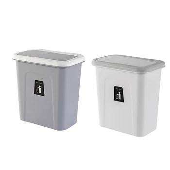

2 Pcs Kitchen Push Cover Trash Can Hanging Fruit and Vegetable Skin Kitchen Garbage Storage Box, Dark Grey & White