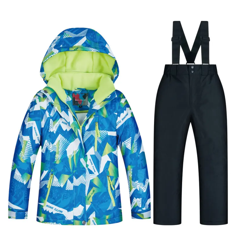 Coat and Black Зимний комбинезон с капюшоном, детская водонепроницаемая верхняя одежда, комбинезоны, высококачественный лыжный костюм, Детский комплект, теплая зимняя одежда для катания на лыжах - Цвет: Coat and Black