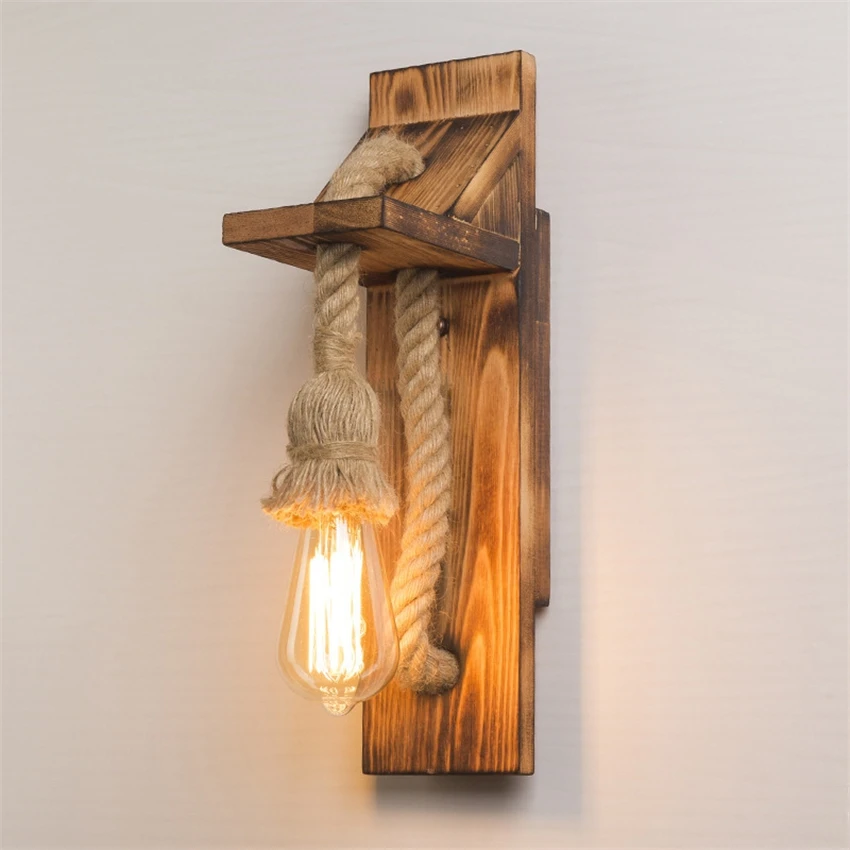 

American retro wood art hemp rope wall lamps restaurant shop bar industrial aisle corridor decor wall sconces lights fixtures