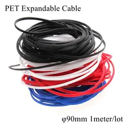90 мм черный плетеный кабель рукав Expandable плотно питомца нейлона высокой плотности провода рукава обшивка ПК кабель Органайзер с защитой