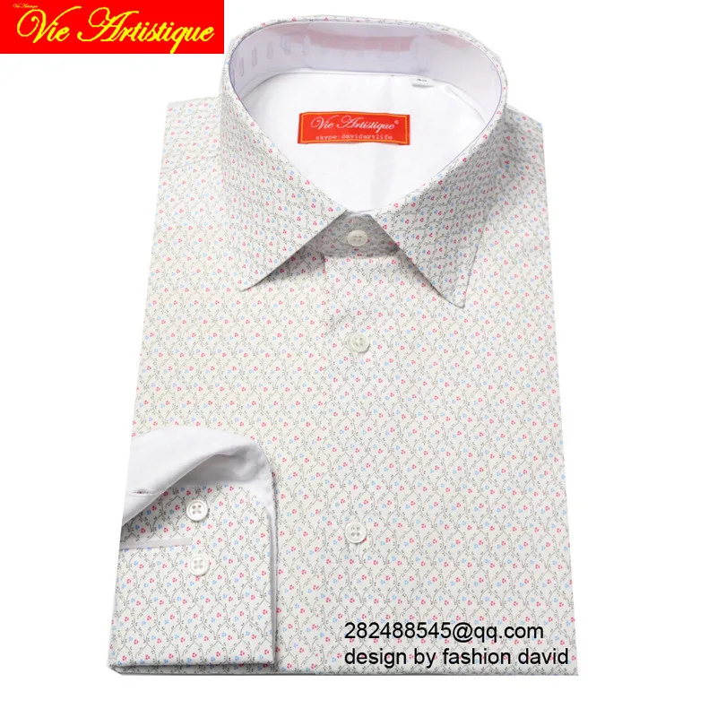 

custom tailor made Men's bespoke cotton floral shirts business formal wedding ware blouse white pink small flower fashion