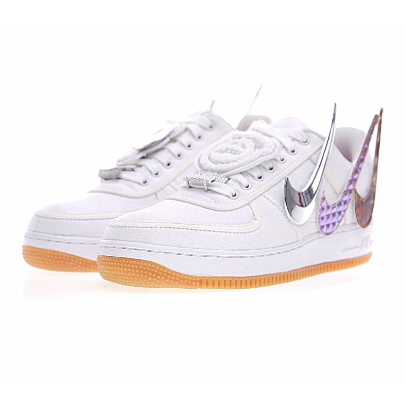 Nike Air Force 1 Low принтом Трэвиса Скотта, Для женщин Скейтбординг обувь Для женщин на открытом воздухе кроссовки удобная обувь, белый, Цвет AQ4211-100