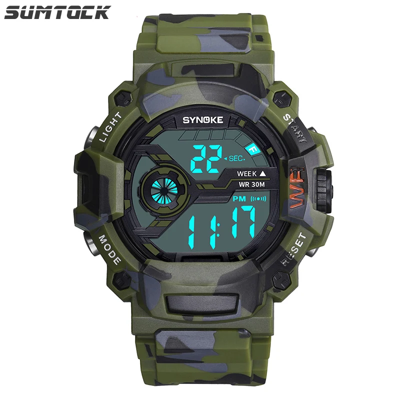 

SUMTOCK Digital Watch Men Water Resistant Shock Military Alarm Clock Timing 12/24 Hour System Led Watch Wristwatch uhren digital