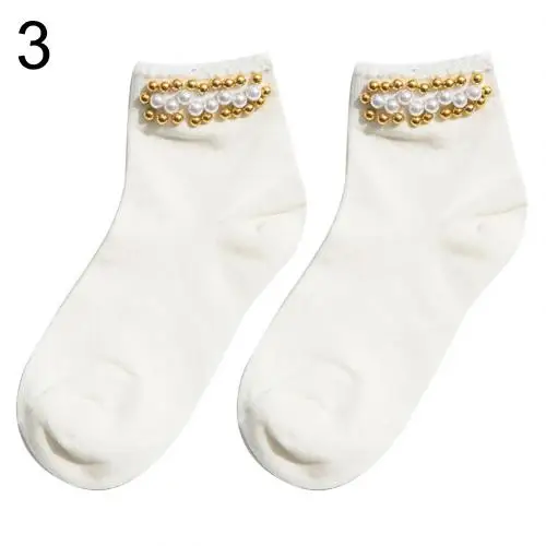 Женские короткие носки, двухцветные, искусственный жемчуг, бисер, дышащие женские эластичные короткие носки, женские японские хлопковые носки Harajuku soc - Цвет: 3