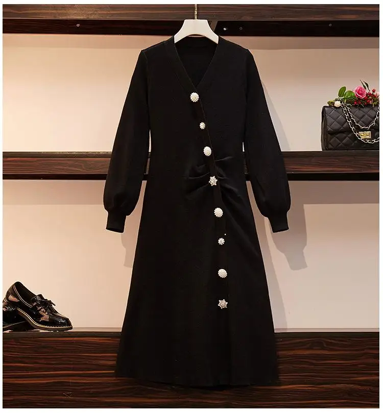 4xl размера плюс, зимнее платье, корейский стиль, вязанное платье-свитер, вечерние платья для женщин, большие размеры, платье до колен, платье для офиса