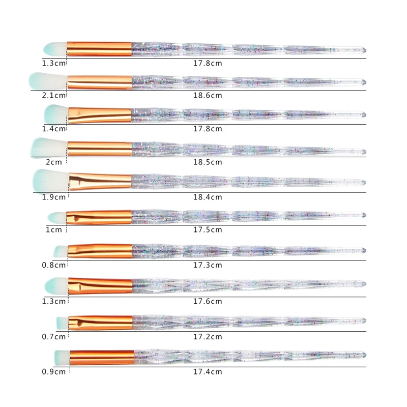 10 шт. набор кистей для макияжа с блестящими сверкающими стразами пудра Кисть для растушевки теней для век подводка для глаз Кисть для румян кисть для консилера макияж кисть, косметические инструменты