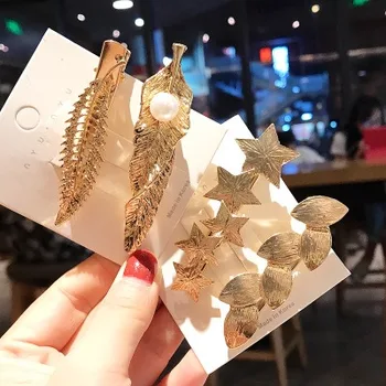

Fashion 1PC Women Leaf Feather Hair Clip Metal Geometry Hairpin Barrette Hair Ornament Party Decoration Hair Accessories