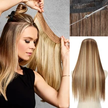 

No Clip Straight Halo Hair Extensions Ombre Synthetic Natural Black Blonde One Piece False Hairpiece Fish Line Fake Hair Piece