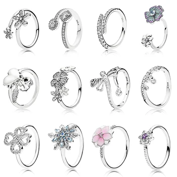 

Kakany Four-leaf Clover Flower And Heart-shaped High-end Zircon Ring Original High Quality 1:1 925 Silver Female Engagement Ring