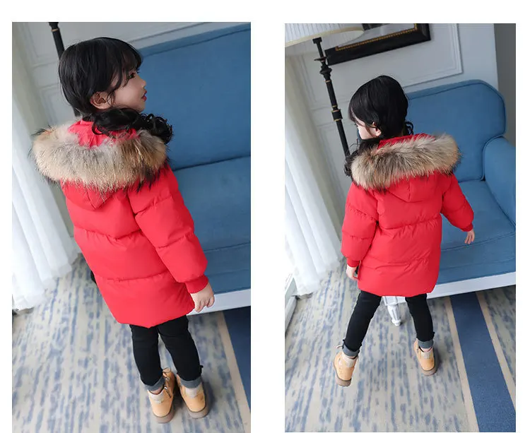 Детская куртка, одежда Новинка года, Детская пуховая верхняя одежда длинная детская одежда пуховые пальто с меховым воротником плотное пальто для маленьких мальчиков и девочек