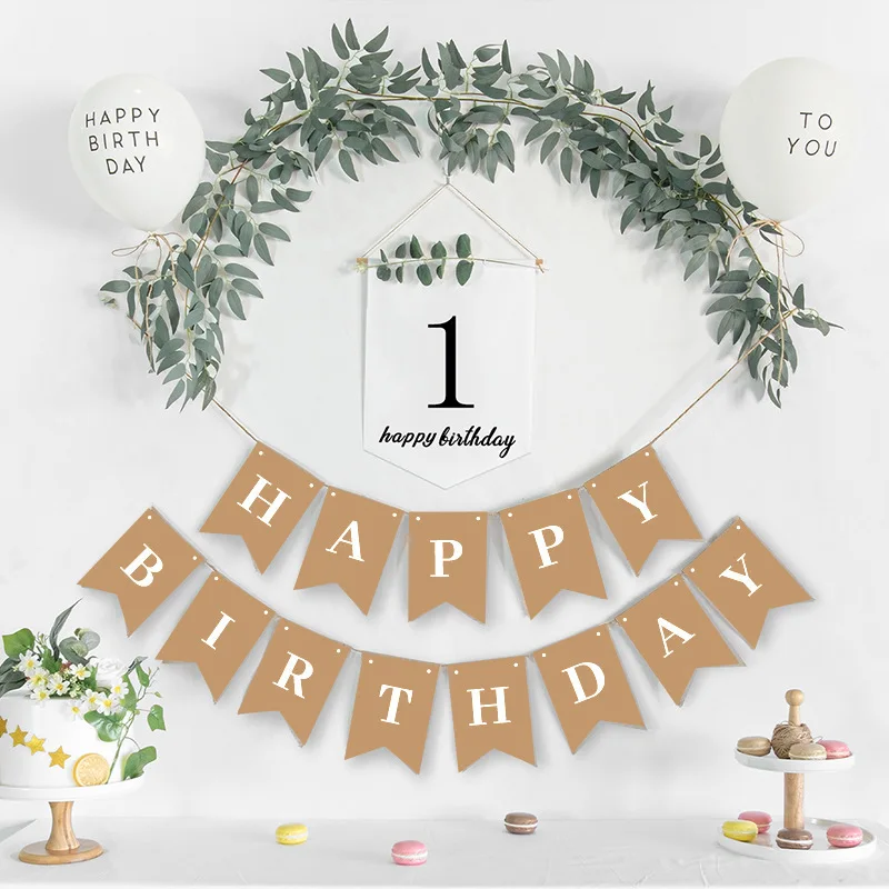 Happy Birthday Decoration 1-9th Happy Birthday Banner Balloons Flag Bunting First Decor Boy Girl Baby Shower Supplies birthday streamers birthday banner party decorations
