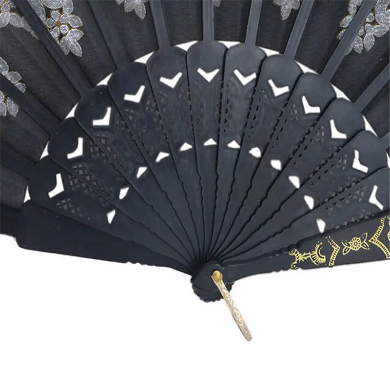 Vacclo Folding Hand Held Fan Flower Lace Black Wedding Dance Party Silk Fans Luxury Fashion Hot Stamping Fan Spanish Style folding fan,hand fan,silk fans