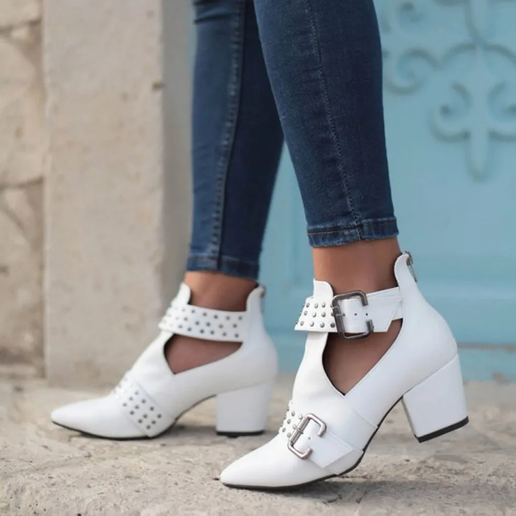 Женские ботинки martin; винтажные ботильоны с перфорацией; резиновые сапоги с острым носком; обувь в готическом стиле на квадратном каблуке; ботинки в стиле панк; botines; Прямая поставка